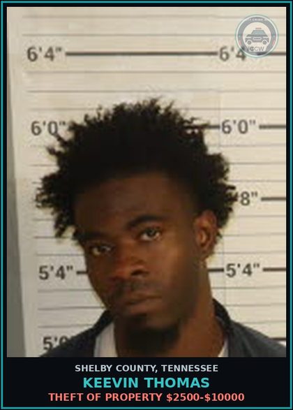 CCW arrest card for KEEVIN THOMAS in Shelby County: THEFT OF PROPERTY $2500-$10000