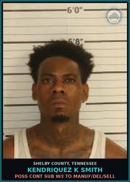 CCW arrest card for KENDRIQUEZ K SMITH in Shelby County: POSS CONT SUB W/I TO MANUF/DEL/SELL