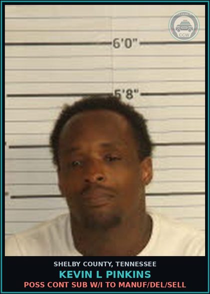CCW arrest card for KEVIN L PINKINS in Shelby County: POSS CONT SUB W/I TO MANUF/DEL/SELL