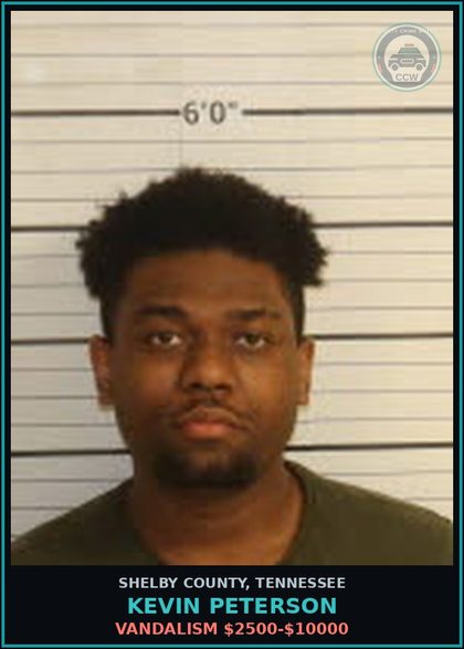 CCW arrest card for KEVIN PETERSON in Shelby County: VANDALISM $2500-$10000
