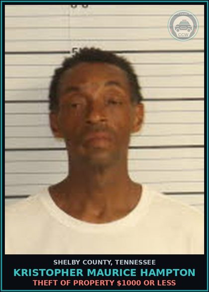CCW arrest card for KRISTOPHER MAURICE HAMPTON in Shelby County: THEFT OF PROPERTY $1000 OR LESS