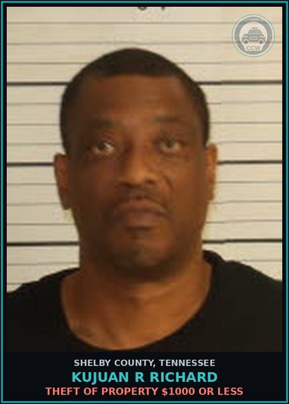 CCW arrest card for KUJUAN R RICHARD in Shelby County: VIOL OF PROTECTION ORDER - MISD