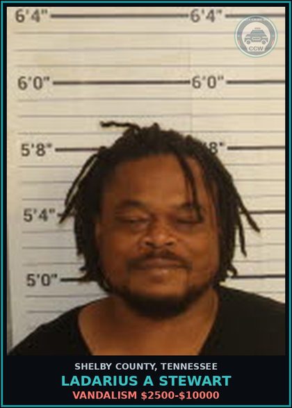 CCW arrest card for LADARIUS A STEWART in Shelby County: VANDALISM $2500-$10000