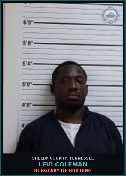 CCW arrest card for LEVI COLEMAN in Shelby County: BURGLARY OF BUILDING