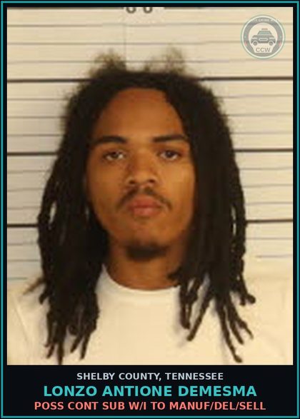 CCW arrest card for LONZO ANTIONE DEMESMA in Shelby County: POSS CONT SUB W/I TO MANUF/DEL/SELL