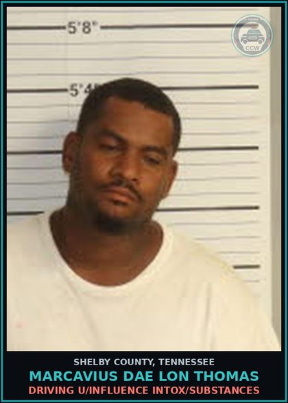 CCW arrest card for MARCAVIUS DAE LON THOMAS in Shelby County: DRIVING U/INFLUENCE INTOX/DRUGS