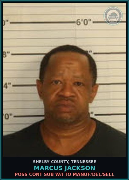 CCW arrest card for MARCUS JACKSON in Shelby County: POSS CONT SUB W/I TO MANUF/DEL/SELL