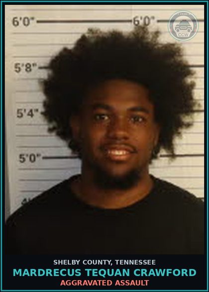 CCW arrest card for MARDRECUS TEQUAN CRAWFORD in Shelby County: POSS FIREARM/DANGEROUS FELONY