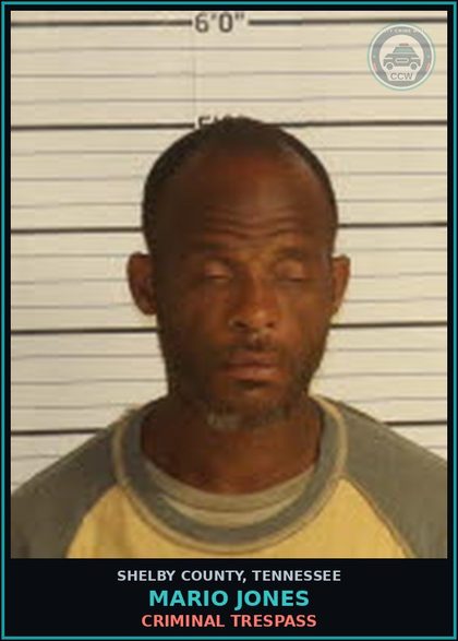 CCW arrest card for MARIO JONES in Shelby County: CRIMINAL TRESPASS
