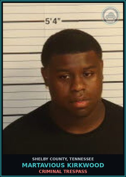 CCW arrest card for MARTAVIOUS KIRKWOOD in Shelby County: CRIMINAL TRESPASS