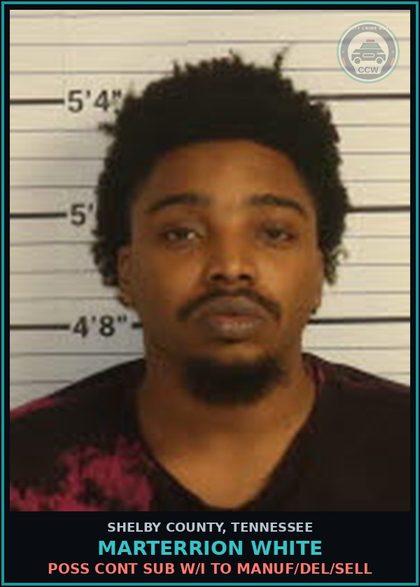 CCW arrest card for MARTERRION WHITE in Shelby County: POSS CONT SUB W/I TO MANUF/DEL/SELL