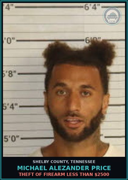 CCW arrest card for MICHAEL ALEZANDER PRICE in Shelby County: THEFT OF PROPERTY $10000-$60000