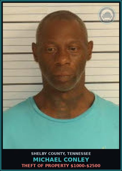 CCW arrest card for MICHAEL CONLEY in Shelby County: THEFT OF PROPERTY $1000-$2500