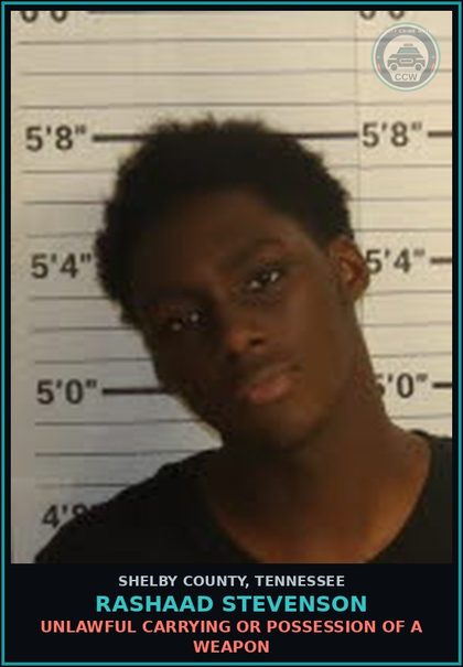 CCW arrest card for RASHAAD STEVENSON in Shelby County: UNLAWFUL CARRYING OR POSSESSION OF A WEAPON