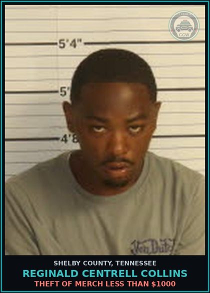 CCW arrest card for REGINALD CENTRELL COLLINS in Shelby County: THEFT OF MERCH LESS THAN $1000