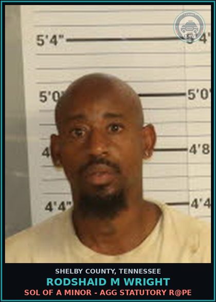 CCW arrest card for RODSHAID M WRIGHT in Shelby County: SOL OF A MINOR - AGG STATUTORY r@pe