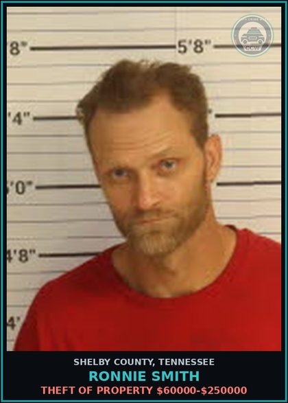 CCW arrest card for RONNIE SMITH in Shelby County: THEFT OF PROPERTY $60000-$250000