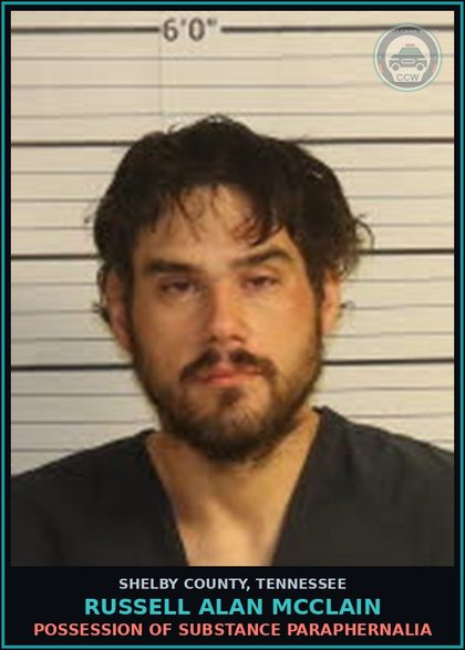 CCW arrest card for RUSSELL ALAN MCCLAIN in Shelby County: UPCS-W/I METH