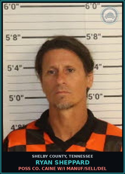CCW arrest card for RYAN SHEPPARD in Shelby County: POSS COCAINE W/I MANUF/SELL/DEL