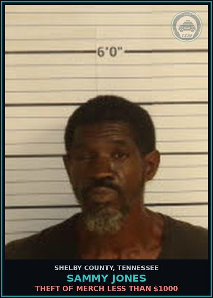 CCW arrest card for SAMMY JONES in Shelby County: THEFT OF MERCH LESS THAN $1000