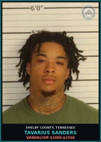 CCW arrest card for TAVARIUS SANDERS in Shelby County: VANDALISM $1000-$2500