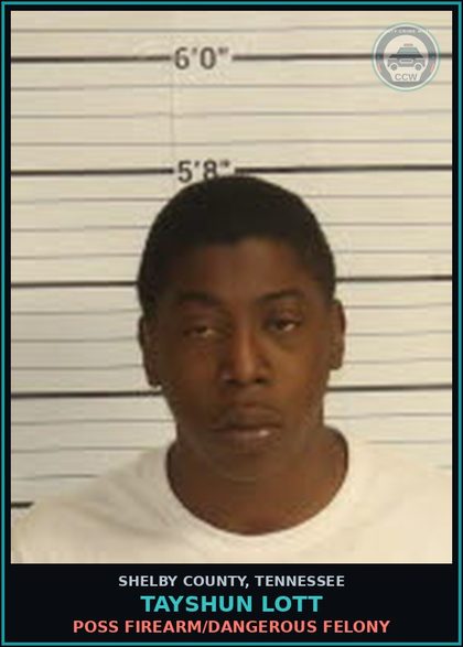CCW arrest card for TAYSHUN LOTT in Shelby County: VIOL OF SEAT BELT LAW OVER 18 YRS