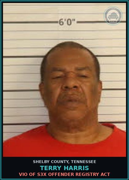 CCW arrest card for TERRY HARRIS in Shelby County: VIO OF s3x OFFENDER REGISTRY ACT