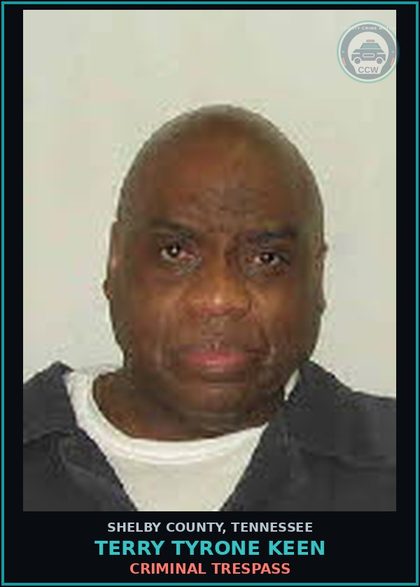 CCW arrest card for TERRY TYRONE KEEN in Shelby County: CRIMINAL TRESPASS