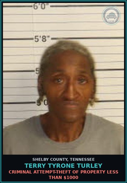 CCW arrest card for TERRY TYRONE TURLEY in Shelby County: CRIMINAL ATTEMPT-THEFT OF PROPERTY LESS THAN $1000
