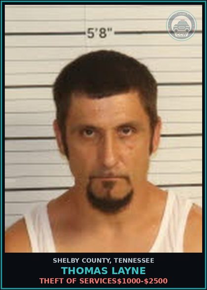 CCW arrest card for THOMAS LAYNE in Shelby County: DESTROY/INTERFERE WITH UTILITY LINE