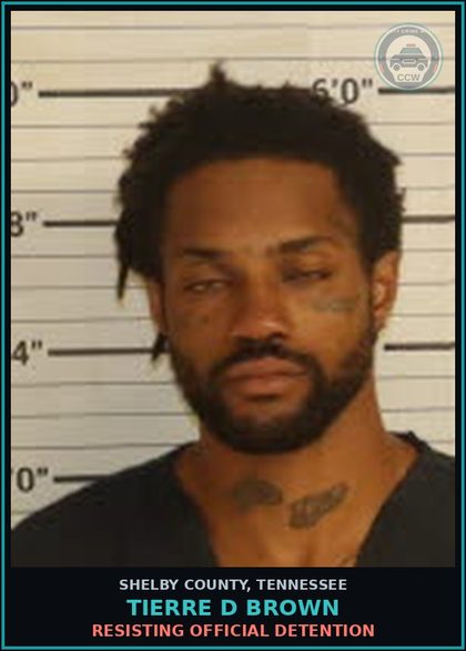 CCW arrest card for TIERRE D BROWN in Shelby County: RESISTING OFFICIAL DETENTION