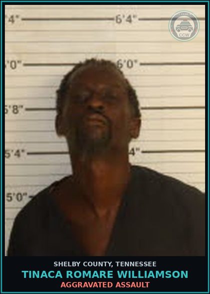 CCW arrest card for TINACA ROMARE WILLIAMSON in Shelby County: AGGRAVATED ASSAULT