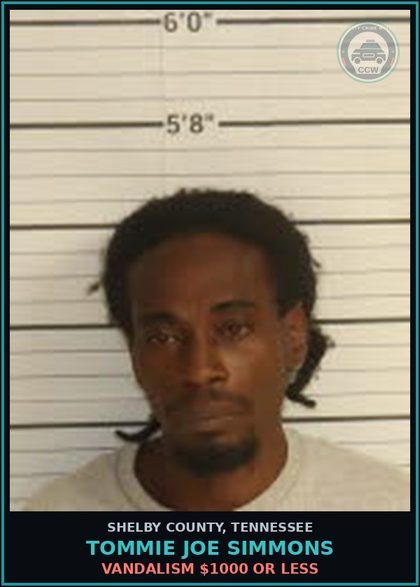 CCW arrest card for TOMMIE JOE SIMMONS in Shelby County: VANDALISM $1000 OR LESS