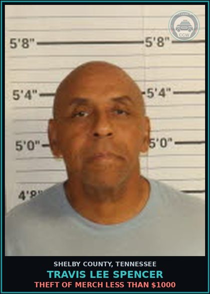 CCW arrest card for TRAVIS LEE SPENCER in Shelby County: THEFT OF MERCH LESS THAN $1000