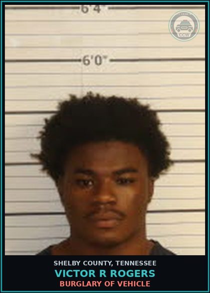 CCW arrest card for VICTOR R ROGERS in Shelby County: BURGLARY OF VEHICLE