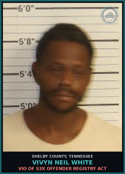 CCW arrest card for VIVYN NEIL WHITE in Shelby County: VIO OF s3x OFFENDER REGISTRY ACT