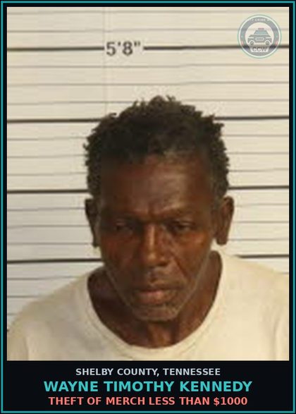 CCW arrest card for WAYNE TIMOTHY KENNEDY in Shelby County: THEFT OF MERCH LESS THAN $1000