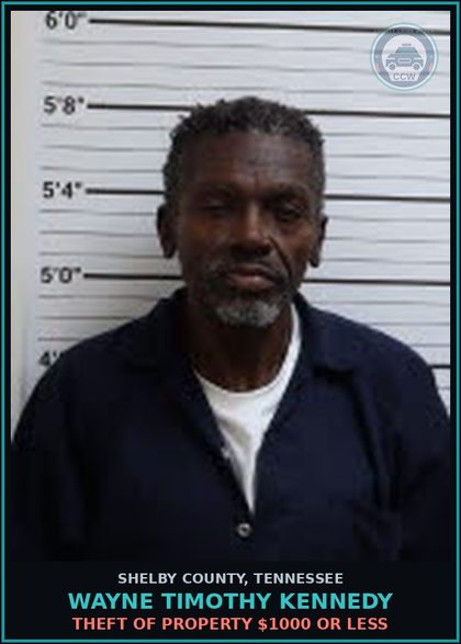 CCW arrest card for WAYNE TIMOTHY KENNEDY in Shelby County: THEFT OF PROPERTY $1000 OR LESS