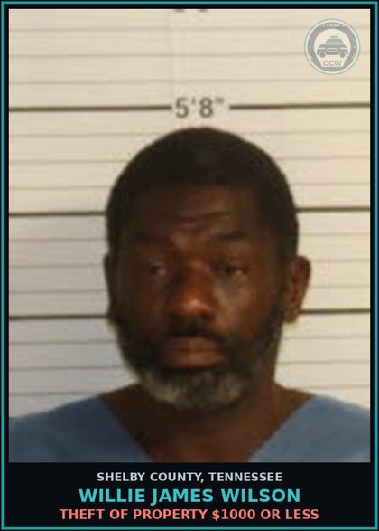 CCW arrest card for WILLIE JAMES WILSON in Shelby County: THEFT OF PROPERTY $1000 OR LESS