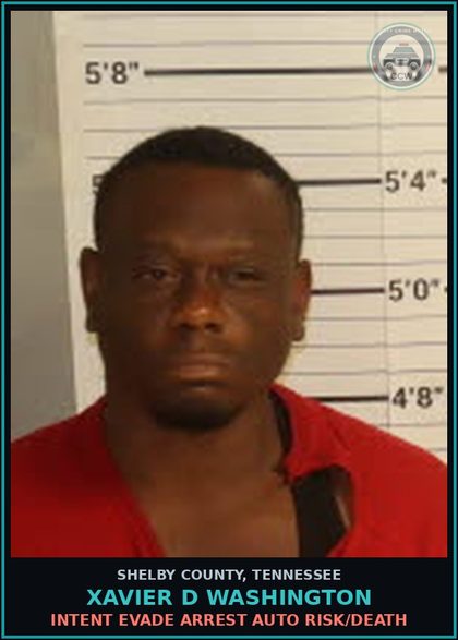 CCW arrest card for XAVIER D WASHINGTON in Shelby County: INTENT EVADE ARREST AUTO RISK/DEATH