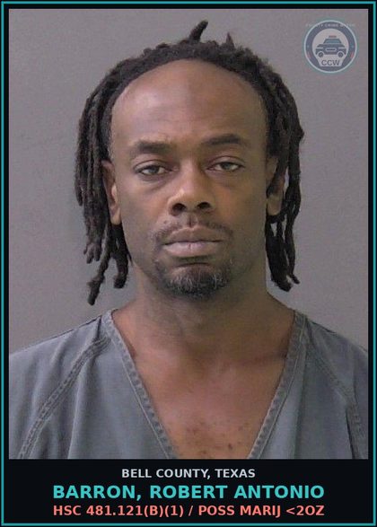 CCW arrest card for BARRON, ROBERT ANTONIO in Bell County: / OFFENSE UNKNOWN