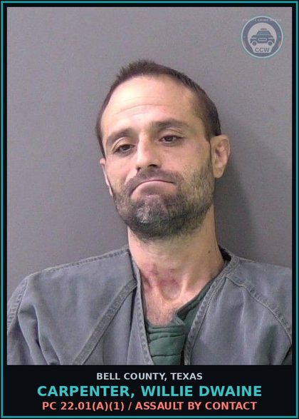 CCW arrest card for CARPENTER, WILLIE DWAINE in Bell County: PC 38.03(a) / RESIST ARREST SEARCH OR TRANSPORT