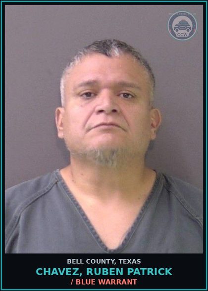 CCW arrest card for CHAVEZ, RUBEN PATRICK in Bell County, Texas: / BLUE WARRANT