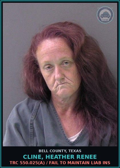 CCW arrest card for CLINE, HEATHER RENEE in Bell County: TRC 550.025(a) / FAIL TO MAINTAIN LIAB INS