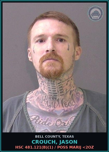 CCW arrest card for CROUCH, JASON in Bell County: HSC 481.121(b)(1) / POSS MARIJ <2OZ