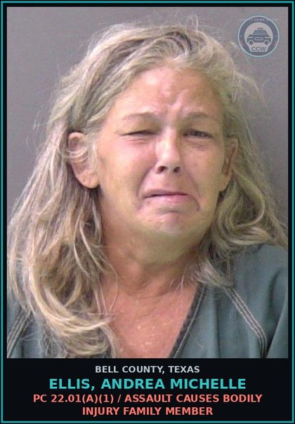 CCW arrest card for ELLIS, ANDREA MICHELLE in Bell County: PC 22.01(a)(1) / ASSAULT CAUSES BODILY INJURY FAMILY MEMBER