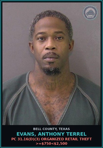 CCW arrest card for EVANS, ANTHONY TERREL in Bell County: / BENCH WARRANT