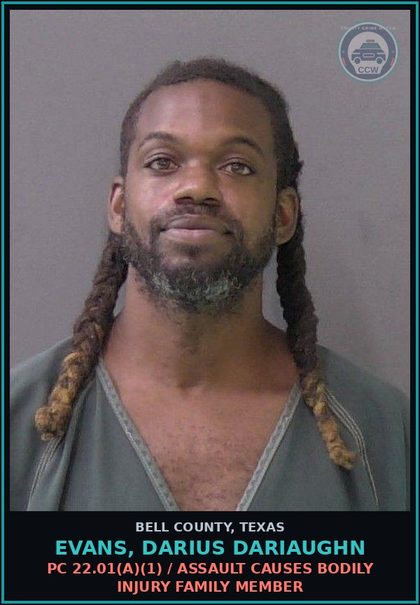 CCW arrest card for EVANS, DARIUS DARIAUGHN in Bell County: PC 49.04(d) / DRIVING WHILE INTOXICATED BAC >= 0.15