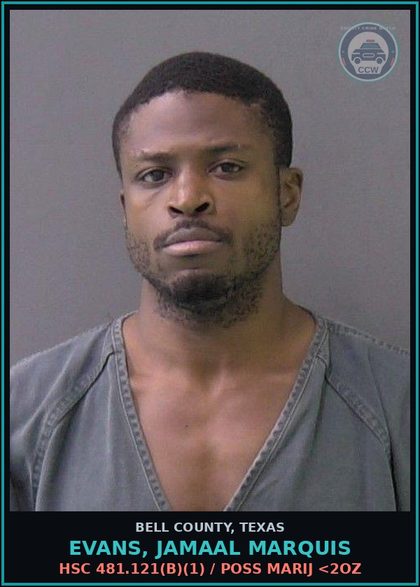 CCW arrest card for EVANS, JAMAAL MARQUIS in Bell County: / OFFENSE UNKNOWN