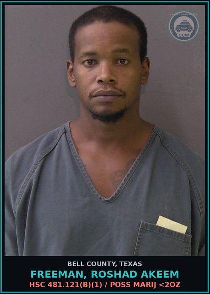 CCW arrest card for FREEMAN, ROSHAD AKEEM in Bell County: HSC 481.121(b)(1) / POSS MARIJ <2OZ